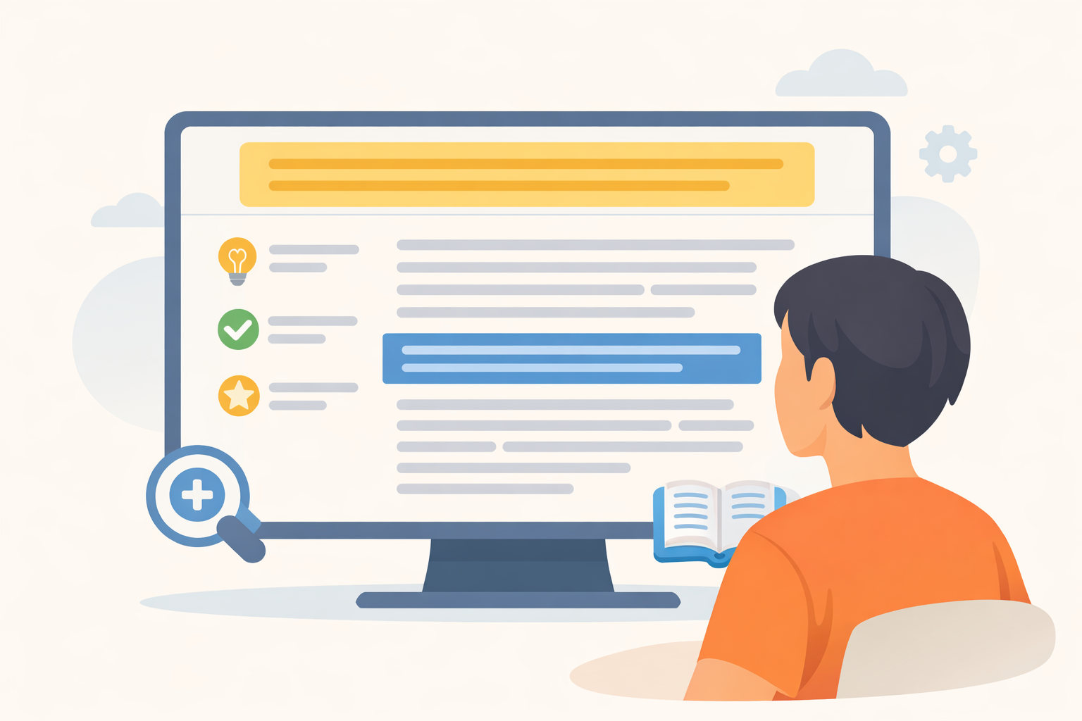 Ilustración de apoyo a la lectura con resumen, lectura guiada y aumento de texto