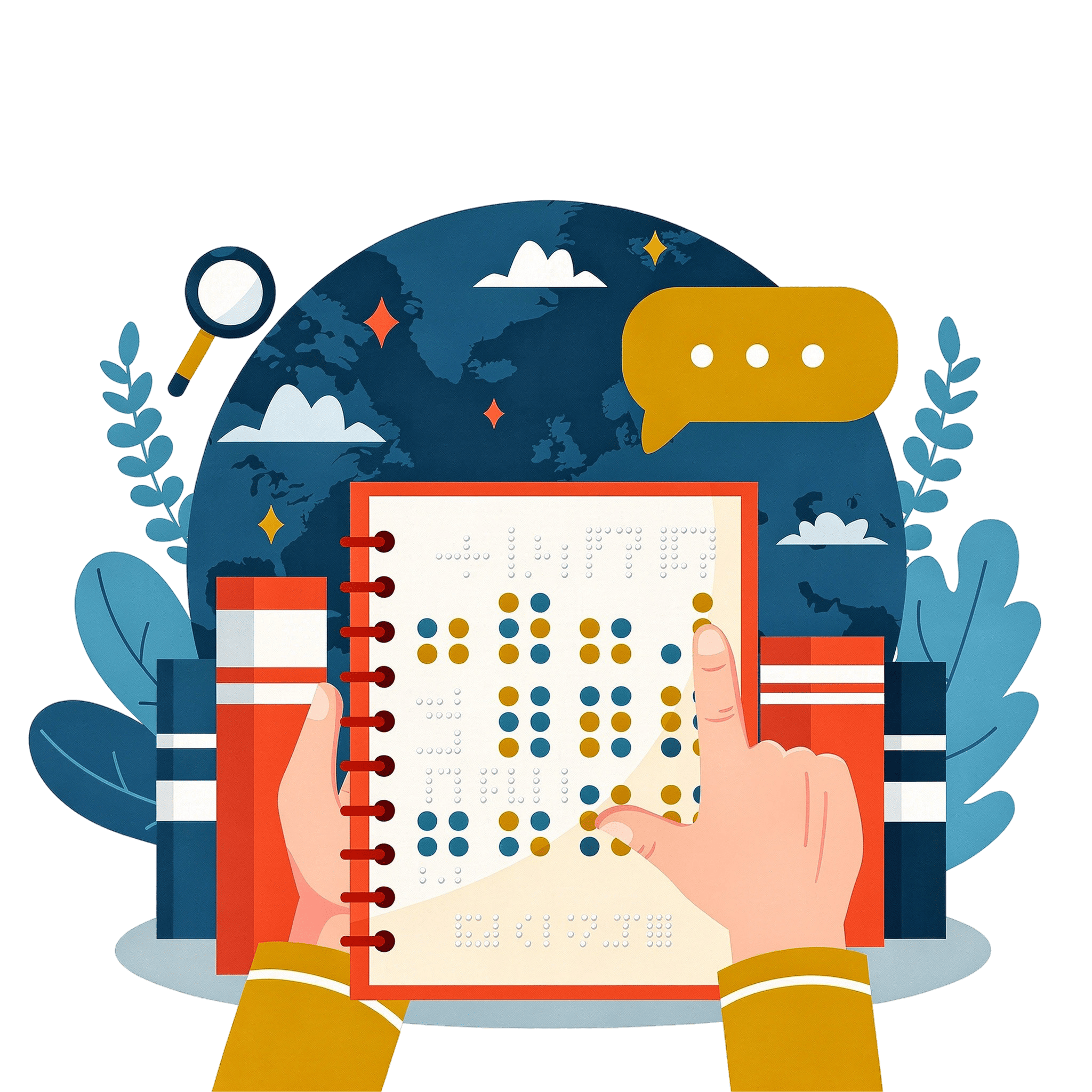 Manos sobre texto braille